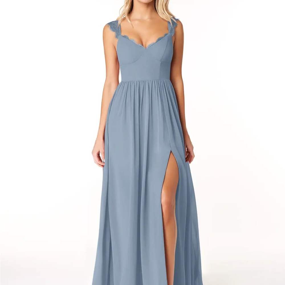 Azazie Dusty Blue Lace Bridesmaid Dress